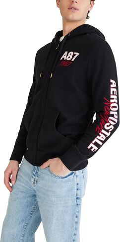 AEROPOSTALE Men's Aero Logo Full Zip Hoodie-Left Chest in Saudi Arabia