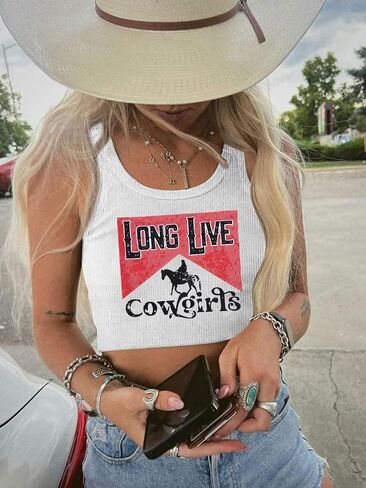 Country Concert Outfits for Women Cowgirl Tank Tops Western Cowboy Crop Tops Summer Cami Sleeveless Shirt in Kuwait