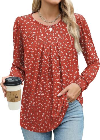 Ivicoer Womens Long Sleeve Shirts Puff Sleeve Pleated Blouses Dressy Casual Tunic Tops in Saudi Arabia
