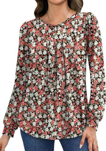 Ivicoer Womens Long Sleeve Shirts Puff Sleeve Pleated Blouses Dressy Casual Tunic Tops in Saudi Arabia