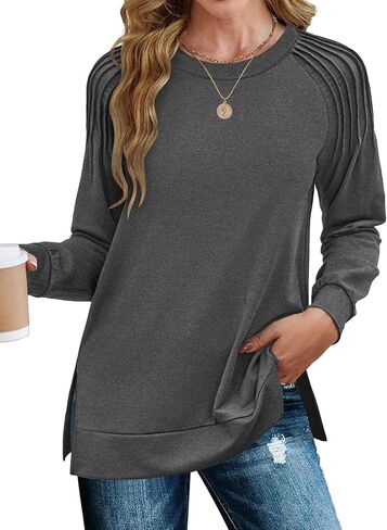 Zeagoo Womens Crewneck Sweatshirt Long Sleeve Tunic Tops Dressy Casual Fall 2024 Fashion Trendy Pleated Shirts Loose Fit in Saudi Arabia