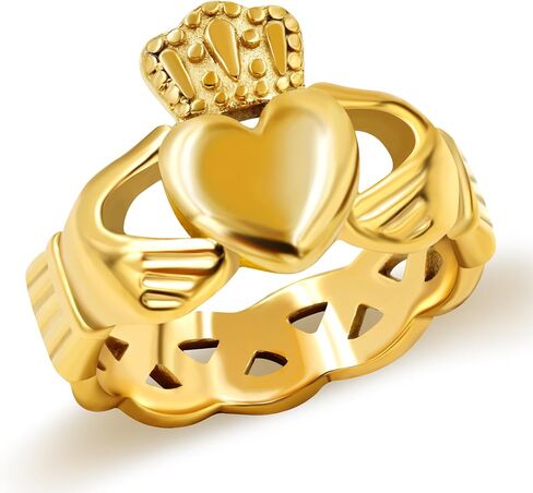 Uloveido Gold Plated Hand Heart Irish Claddagh Ring Love Loyalty Celtic Knot Rings Stainless Steel Wedding Bands in Saudi Arabia