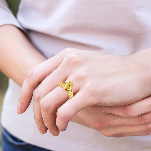 Uloveido Gold Plated Hand Heart Irish Claddagh Ring Love Loyalty Celtic Knot Rings Stainless Steel Wedding Bands in Saudi Arabia