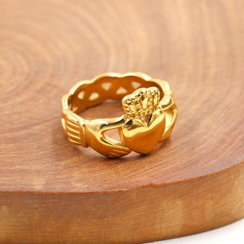 Uloveido Gold Plated Hand Heart Irish Claddagh Ring Love Loyalty Celtic Knot Rings Stainless Steel Wedding Bands in Saudi Arabia