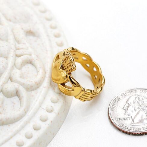 Uloveido Gold Plated Hand Heart Irish Claddagh Ring Love Loyalty Celtic Knot Rings Stainless Steel Wedding Bands in Saudi Arabia