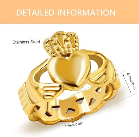 Uloveido Gold Plated Hand Heart Irish Claddagh Ring Love Loyalty Celtic Knot Rings Stainless Steel Wedding Bands in Saudi Arabia