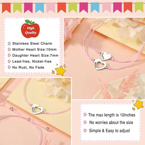 UNGENT THEM Matching Heart Mother Daughter Bracelets Back to School Bracelet First Day of School Gift in Saudi Arabia
