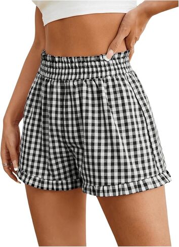 Milumia Women's Plaid Paperbag High Waist Ruffle Hem Casual Shorts in Saudi Arabia
