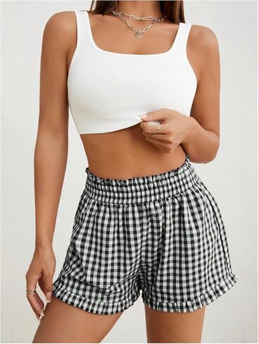 Milumia Women's Plaid Paperbag High Waist Ruffle Hem Casual Shorts in Saudi Arabia