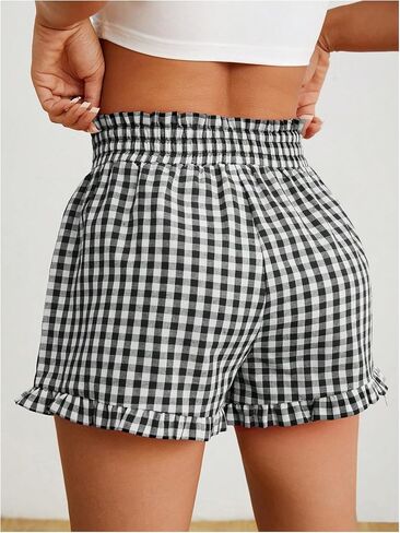 Milumia Women's Plaid Paperbag High Waist Ruffle Hem Casual Shorts in Saudi Arabia