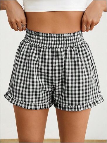 Milumia Women's Plaid Paperbag High Waist Ruffle Hem Casual Shorts in Saudi Arabia