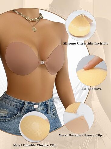 Adhesive Bra, Breast Lift Strapless Backless Silicone Bra Nippless Covers Push Up Self Invisible Sticky Bra for Women - M in Kuwait
