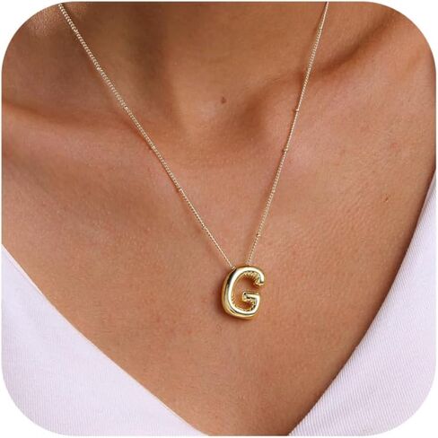 Letter Necklace Gold 14K Gold Plated Bubble Necklace Letter Balloon Letter Necklace for Women Dainty Bubble Alphabet Pendant Personalized Jewelry Gift in Kuwait