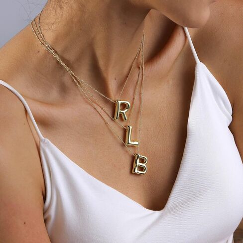 Letter Necklace Gold 14K Gold Plated Bubble Necklace Letter Balloon Letter Necklace for Women Dainty Bubble Alphabet Pendant Personalized Jewelry Gift in Kuwait