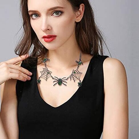 EVER FAITH Halloween Party Costume Jewelry Austrian Crystal Gothic Tarantula Spider Web Collar Necklace Cosplay Accessories for Women in Saudi Arabia
