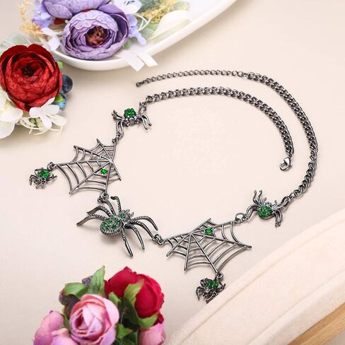 EVER FAITH Halloween Party Costume Jewelry Austrian Crystal Gothic Tarantula Spider Web Collar Necklace Cosplay Accessories for Women in Saudi Arabia