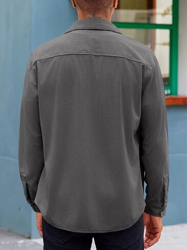 Runcati Mens Corduroy Button Down Jacket Casual Long Sleeve Shirts Ribbed Lightweight Shacket Jacket with Flap Pocket in Kuwait