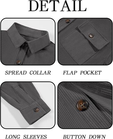 Runcati Mens Corduroy Button Down Jacket Casual Long Sleeve Shirts Ribbed Lightweight Shacket Jacket with Flap Pocket in Kuwait