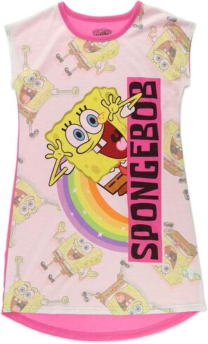 بيجامة سبونج بوب سكويربانتس للنوم للفتيات، طقم قميص نوم وقناع للعين، وردي، مقاس الأطفال الصغار 7/8 in Kuwait