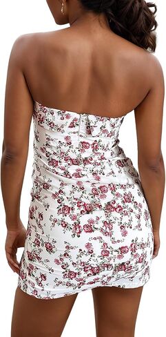 Women's Sexy Tube Dress Summer Y2K Floral Print Strapless Bodycon Mini Dress Date Night Party Club Bandeau Short Dress in Saudi Arabia