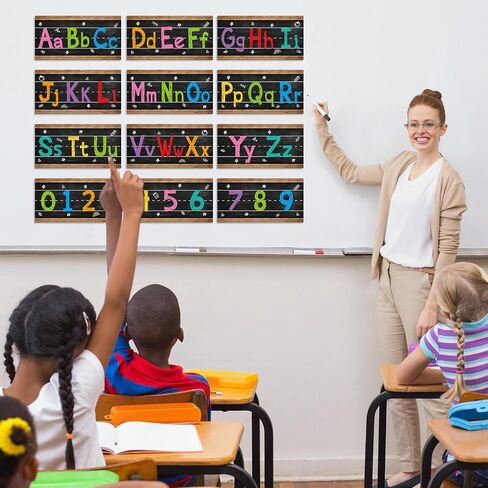 12 Pieces Alphabet Bulletin Board Strips Set Alphabet and Number Poster ABC Letters Line Banner Classroom Decorations for Pre School Kindergarten Children Kids Including Numbers 0-9 in Saudi Arabia