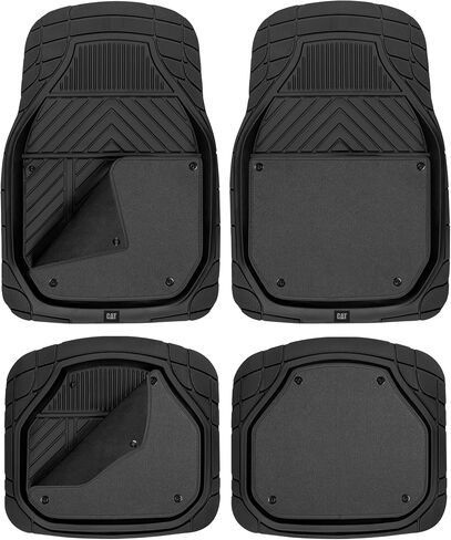 Cat Detachable Deep Dish Car Floor Mats for Auto Rubber w/ Removable Carpet Liner - Easy-Clean Automotive Floor Liners Heavy Duty All Weather Set, Black in Saudi Arabia
