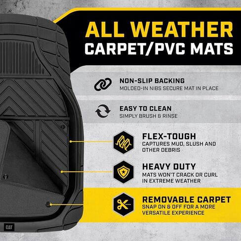 Cat Detachable Deep Dish Car Floor Mats for Auto Rubber w/ Removable Carpet Liner - Easy-Clean Automotive Floor Liners Heavy Duty All Weather Set, Black in Saudi Arabia