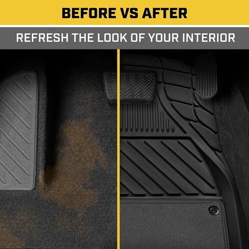 Cat Detachable Deep Dish Car Floor Mats for Auto Rubber w/ Removable Carpet Liner - Easy-Clean Automotive Floor Liners Heavy Duty All Weather Set, Black in Saudi Arabia