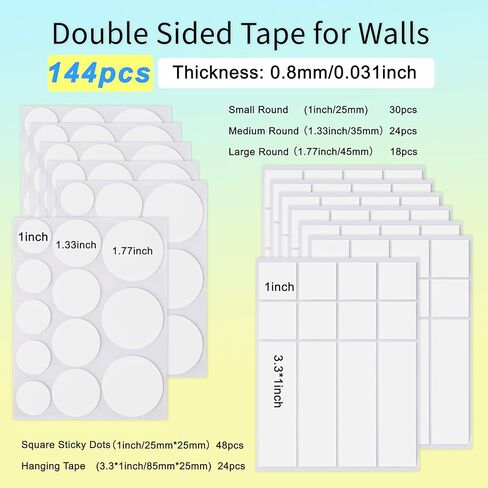 144 قطعة شريط مزدوج الجوانب للجدران، نقاط بالون شفافة لاصقة، نقاط لاصقة للغاية، شريط تثبيت قابل للتمدد، نقاط صمغ للحرف اليدوية، الديكور، الصور، الملصق، الحفلات in Kuwait