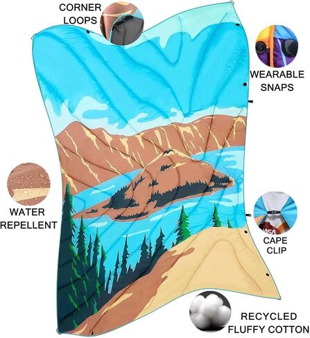 Camping Blanket, Puffy Waterproof Travel Blanket, Warm Cozy Picnic Blanket, for Outdoors, Travel, and Mountain.(Mountain, 78" x 56") in Kuwait