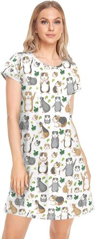 Easter Women's Nightgown Printed Sleepshirts Short Sleeve Sleepwear Pajama Dress Comfy Nightshirt in Kuwait