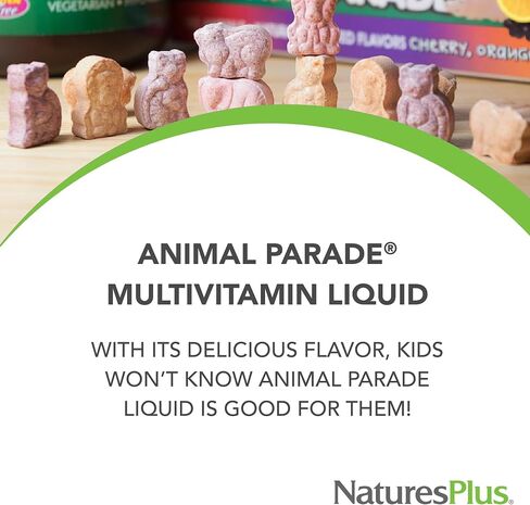 فيتامينات سائلة متعددة للأطفال من NaturesPlus Animal Parade - نكهة التوت الاستوائي - 8 أونصة سائلة - مكمل غذائي كامل - نباتي، خالي من الغلوتين - 16 حصة in Saudi Arabia