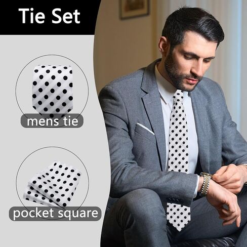 Mens Tie Polka Dot Ties for Men, Silk Mens Ties and Pocket Square Set Formal Neckties Wedding Business in Saudi Arabia