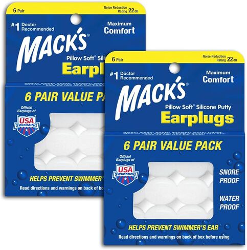 سدادات أذن من السيليكون الناعم من Mack's - 6 أزواج (عبوة من 8 قطع)، عبوة اقتصادية - سدادات الأذن الأصلية المصنوعة من السيليكون المعجون القابلة للتشكيل للنوم والشخير والسباحة والسفر والحفلات الموسيقية والدراسة in Kuwait