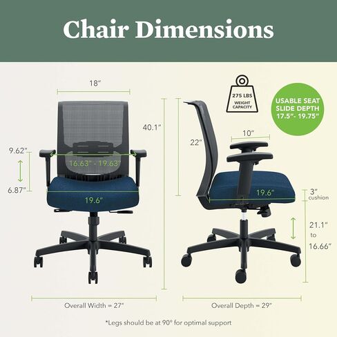 HON Convergence Ergonomic Office Chair Back Support Mesh Computer Chair - Home Office Desk Chairs with Adjustable Arms, Lumbar Support, Rolling Swivel Wheels, Comfortable Synchro-Tilt Recline - Navy in Saudi Arabia