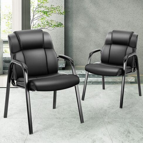 Waiting Room Guest Chair, Office Reception Seat, Conference Furniture with PU Leather Cushion Armrest for Anteroom Restaurant Library Lobby, Set of 2, Black2.0 in Saudi Arabia