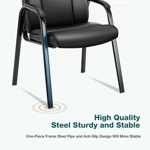 Waiting Room Guest Chair, Office Reception Seat, Conference Furniture with PU Leather Cushion Armrest for Anteroom Restaurant Library Lobby, Set of 2, Black2.0 in Saudi Arabia