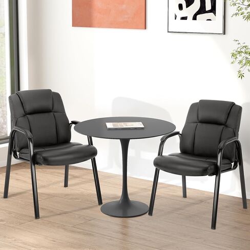 Waiting Room Guest Chair, Office Reception Seat, Conference Furniture with PU Leather Cushion Armrest for Anteroom Restaurant Library Lobby, Set of 2, Black2.0 in Saudi Arabia
