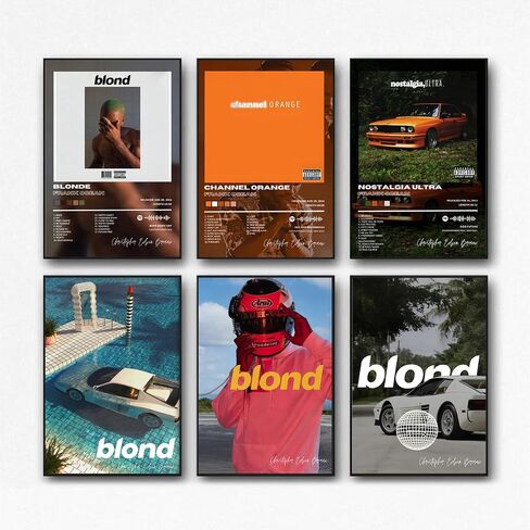 ملصقات WRHOPR Frank Ocean مكونة من 6 قطع من ملصقات غلاف الألبوم وملصقات الموسيقى للغرفة الجمالية، بدون إطار مقاس 8 × 12 بوصة، مجموعة من 6 قطع in Kuwait