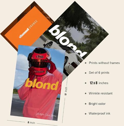 ملصقات WRHOPR Frank Ocean مكونة من 6 قطع من ملصقات غلاف الألبوم وملصقات الموسيقى للغرفة الجمالية، بدون إطار مقاس 8 × 12 بوصة، مجموعة من 6 قطع in Kuwait