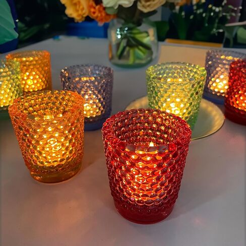 Tea Light Candle Holders 4Pcs,Colored Multicolor Polka dot Vintage votives Bulk for Wedding,Return Gift,Modern Home Decor,Glass Candelabra Candles Holders for Table Centerpiece(Colorful,Set of 4) in Saudi Arabia