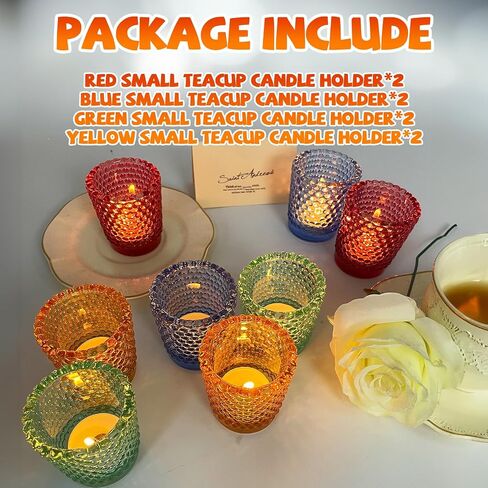 Tea Light Candle Holders 4Pcs,Colored Multicolor Polka dot Vintage votives Bulk for Wedding,Return Gift,Modern Home Decor,Glass Candelabra Candles Holders for Table Centerpiece(Colorful,Set of 4) in Saudi Arabia