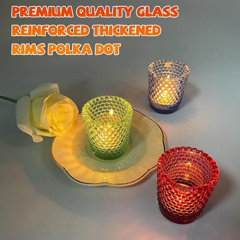 Tea Light Candle Holders 4Pcs,Colored Multicolor Polka dot Vintage votives Bulk for Wedding,Return Gift,Modern Home Decor,Glass Candelabra Candles Holders for Table Centerpiece(Colorful,Set of 4) in Saudi Arabia