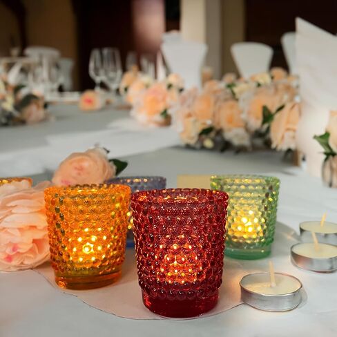 Tea Light Candle Holders 4Pcs,Colored Multicolor Polka dot Vintage votives Bulk for Wedding,Return Gift,Modern Home Decor,Glass Candelabra Candles Holders for Table Centerpiece(Colorful,Set of 4) in Saudi Arabia