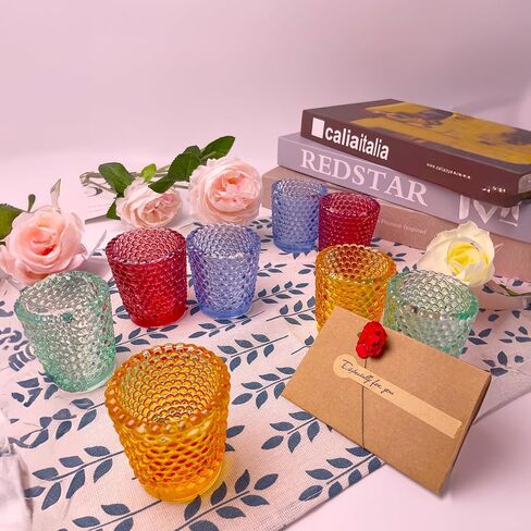 Tea Light Candle Holders 4Pcs,Colored Multicolor Polka dot Vintage votives Bulk for Wedding,Return Gift,Modern Home Decor,Glass Candelabra Candles Holders for Table Centerpiece(Colorful,Set of 4) in Saudi Arabia