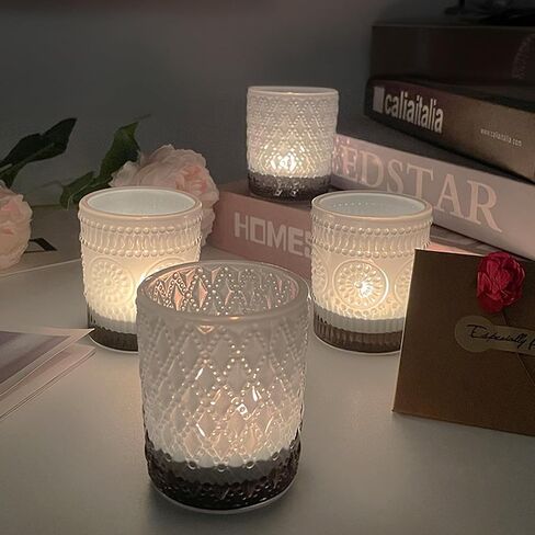 Tea Light Candle Holders 4Pcs,Colored Multicolor Polka dot Vintage votives Bulk for Wedding,Return Gift,Modern Home Decor,Glass Candelabra Candles Holders for Table Centerpiece(Colorful,Set of 4) in Saudi Arabia