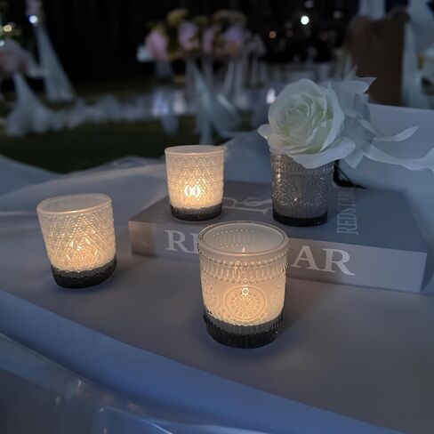 Tea Light Candle Holders 4Pcs,Colored Multicolor Polka dot Vintage votives Bulk for Wedding,Return Gift,Modern Home Decor,Glass Candelabra Candles Holders for Table Centerpiece(Colorful,Set of 4) in Saudi Arabia