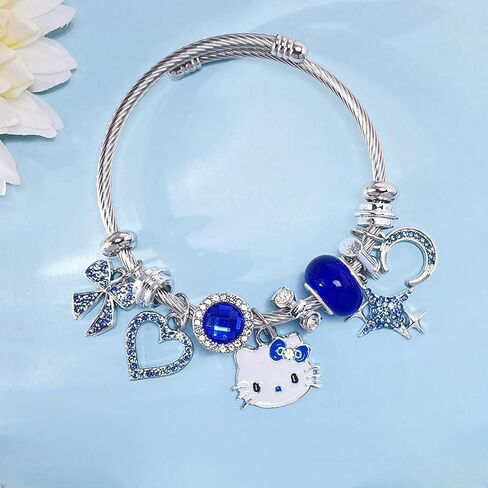 Hello Jewelry Bracelet Charms Braclet, Kawaii Pink Kitty Bangle Women Matching Accessories, for Teen Graduation Birthday Gifts Stuff in Saudi Arabia