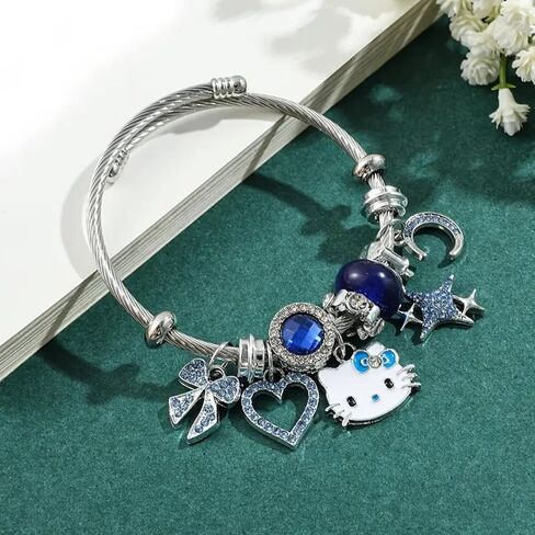 Hello Jewelry Bracelet Charms Braclet, Kawaii Pink Kitty Bangle Women Matching Accessories, for Teen Graduation Birthday Gifts Stuff in Saudi Arabia