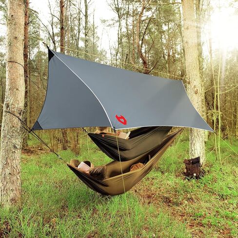 Rain Fly 10x10 Lightweight Survival Camping Tarp; 100% Waterproof; Makes a Great Backpacking Tarp or Hammock Shelter; Comes in Multiple Colors, Survival Bracelet Included; Grey in Kuwait